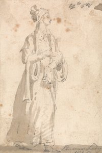 Estudio de vestuario de figura- Dama persa en 1568 de Thomas Girtin